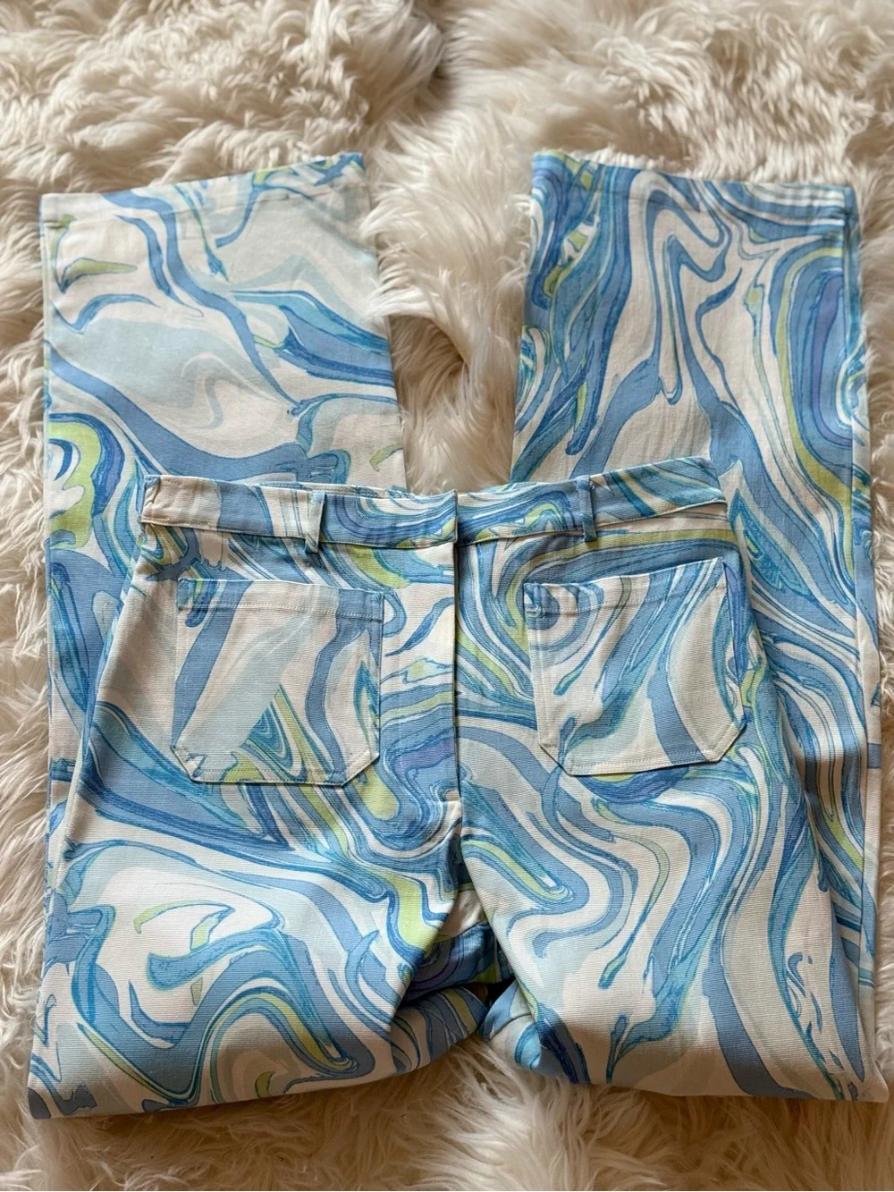 Hale Bob Los Angeles Retro Swirl Print Pants Abstract Blue Green Pucci Style L - Picture 1 of 5